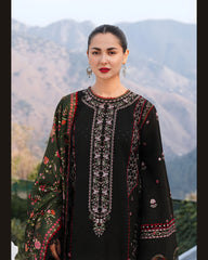 Dhank BEST Quality Stuff Wool printed shawl Embroidered  3pc