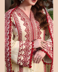 3Pcs Women Unstitched Embroidery Suit