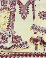 3Pcs Women Unstitched Embroidery Suit